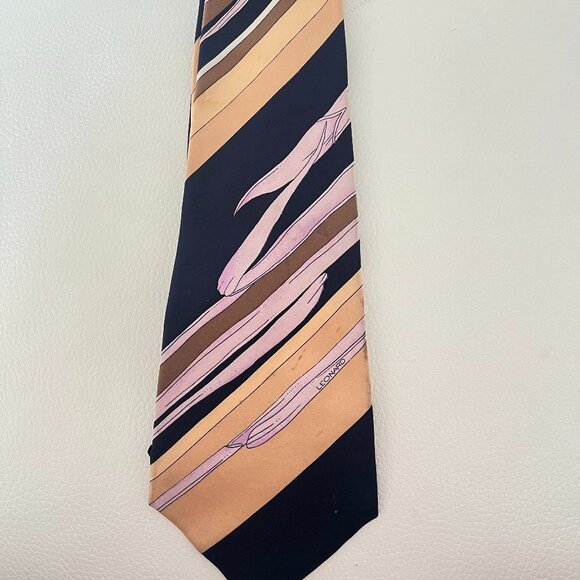 Leonard Paris Necktie Tie Silk Italy NAVY MULTI - Picture 1 of 4